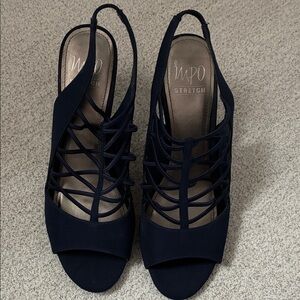 Impo Navy Strappy Caged Slingback Heels